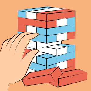 A Jenga tower with multiple stones removed, representing an unbalanced brain.